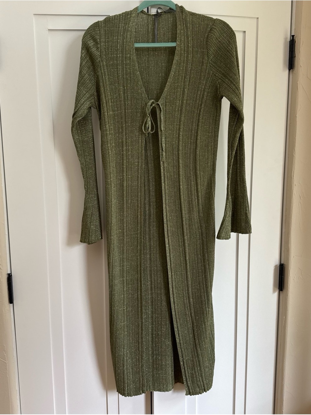 Anthropologie Olive Green Ribbed Long Cardigan